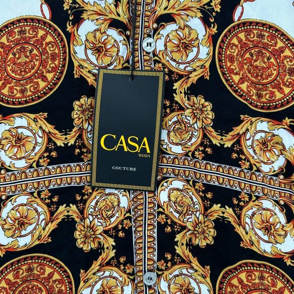 Casa Moda Couture Woven Camp Shirt Mens Size M Black White Button Down - Picture 8 of 11